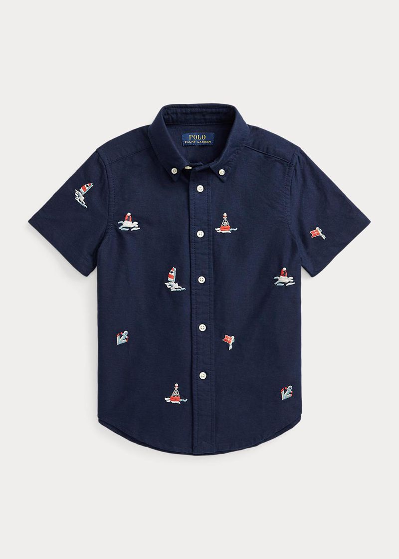 Camisas Ralph Lauren Niño 1.5-6 Años Embroidered Cotton Short-Sleeve Chile Azul Marino ELPSJ-9867